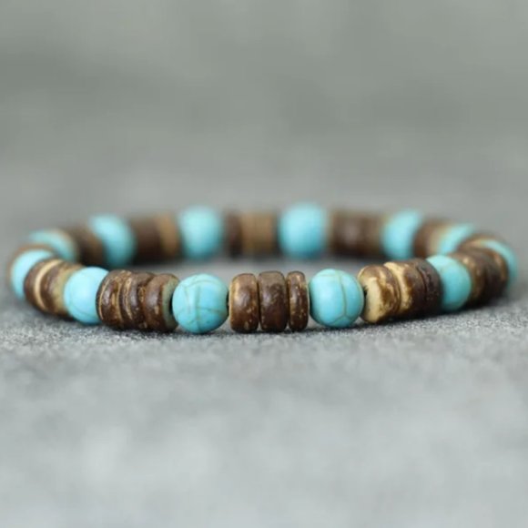 Turquoise Bracelet,Coconut Bracelet,Gemstone and Coconut Beads Bracelet - Picture 1 of 1